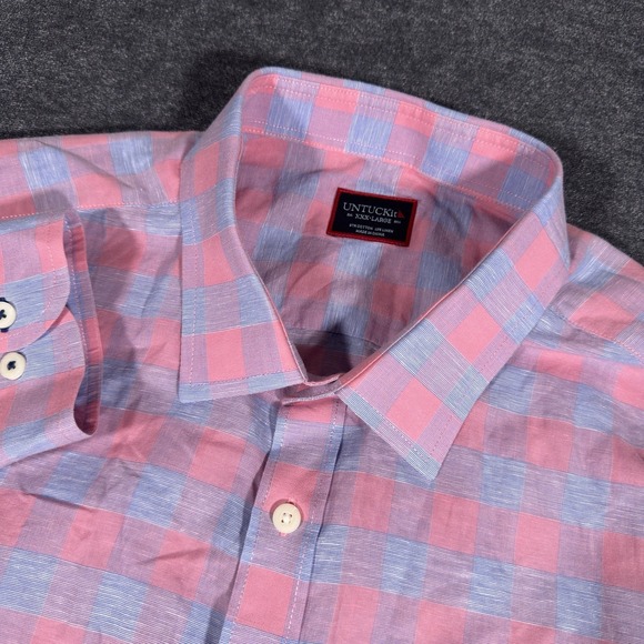 UNTUCKit Other - Untuckit Shirt Men's 3XL Blue Pink Linen Blend Check Long Sleeve Button Up